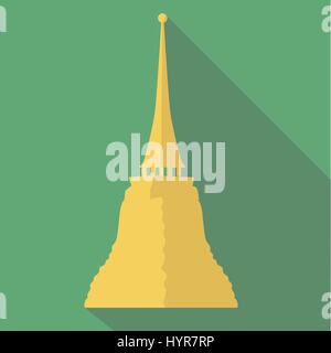 Vector illustration long shadow flat icon of Golden mountain temple Stock Vector