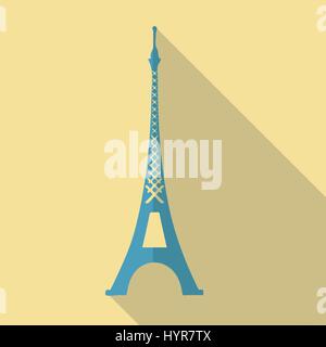 Vector illustration long shadow flat icon of eiffel tower Stock Vector