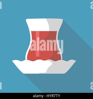 Vector illustration long shadow flat icon of turkish tea Stock Vector