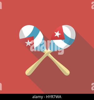 Vector illustration long shadow flat icon of maracas instrument Stock Vector