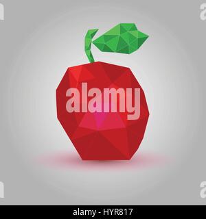 vector low poly illustration of a red apple on a grey background Stock Vector