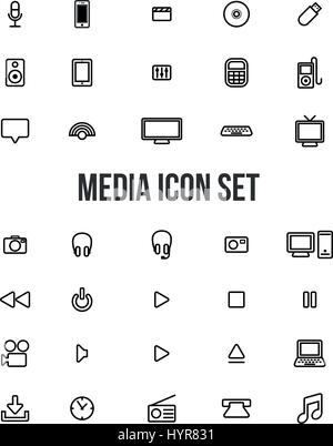 vector long shadow Electronic Media Flat Icons Stock Vector