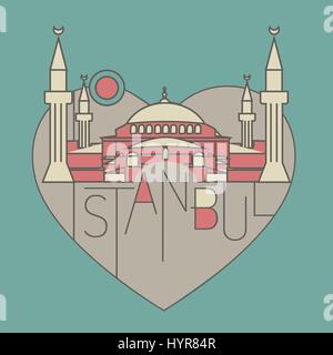 vector line icon style illustrated istanbul landmarks set Stock Vector