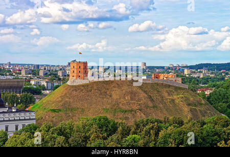 Gediminas Tower on the hill and rooftops of the old town center of Vilnius, Lithuania Stock Photo