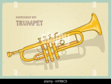vector hand drawing colored trumpet illustration Stock Vector