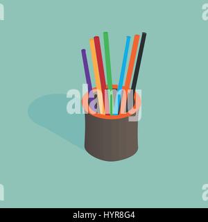 3d isometric pencil holder vector illustration with pencils Stock Vector