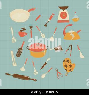 vector hand drawn kitchen icon set illustrtaion Stock Vector