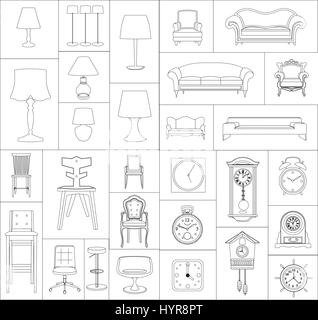 Furniture icons, simple and thin line design Stock Vector