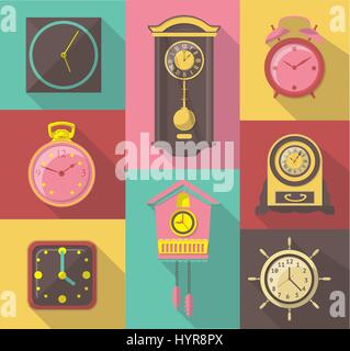 Set of wall clocks in flat style. Vector clipart icons Stock Vector ...