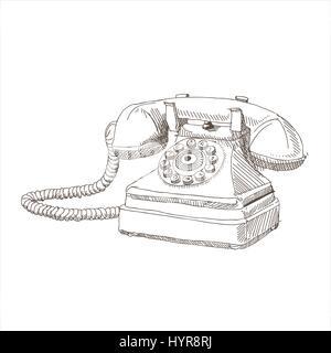 vector sketch hand drawing antique telephone illustration Stock Vector