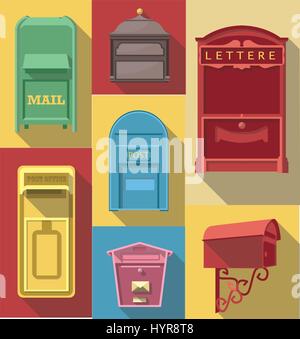 Vector Flat long shadow icon of vintage post box Stock Vector
