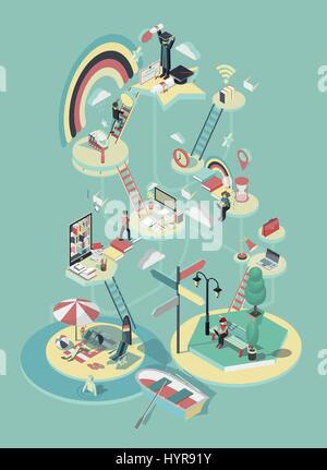 3d isometric vector design online education poster Stock Vector