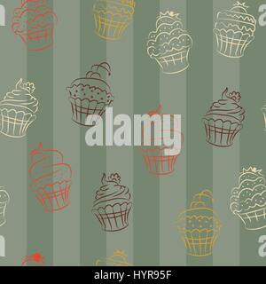 vector sketch drawing cupcakes seamless pattern design Stock Vector