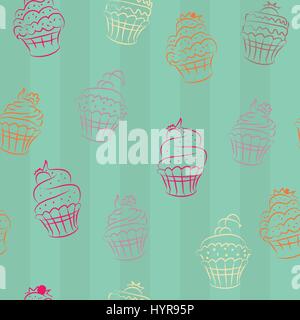 vector sketch drawing cupcakes seamless pattern design Stock Vector