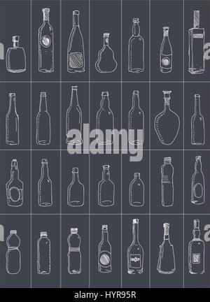 vector seamless hand drawn tiled bottles pattern Stock Vector