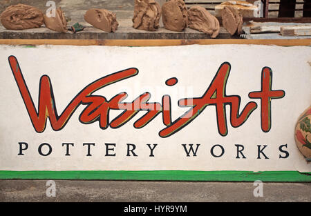 Wassi Art Pottery Works, Sign, Ocho Rios, Jamaica, Caribbean, West Indies, Stock Photo