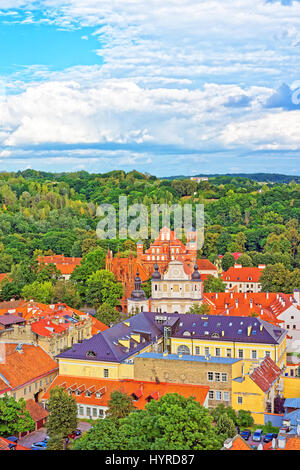 Aerial view on Church of St Anne and Church of Saint Bernard and old town, Vilnius, Lithuania Stock Photo