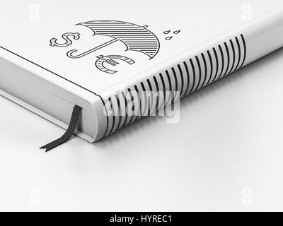 Privacy concept: closed book, Money And Umbrella on white background Stock Photo