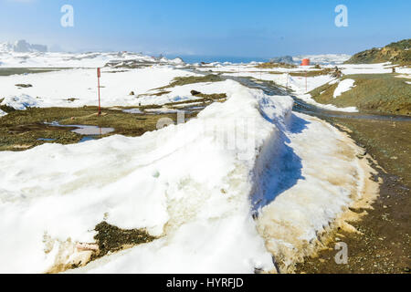 Beautiful sunny morning at Teniente R. Marsh Airport, King George Island, Antarctica Stock Photo