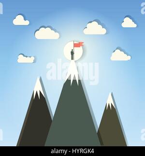 winner on mountain with flag vector illustration Stock Vector