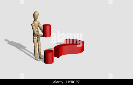 3D rendering wooden dummy looking question mark Stock Photo