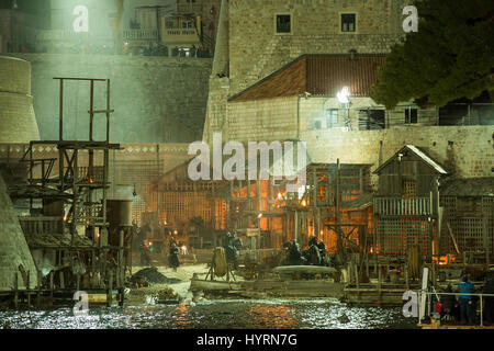 Spectacular views could be seen today as Robin Hood: Origins, filming came to the end. The whole set placed at Posat has been set on fire or at least it seemed that way. Actually, it was a stimulation with controled special effects. It looked quite real and it was a great ending to almost 2 weeks of filming in Dubrovnik.  Featuring: Atmosphere Where: Dubrovnik, Croatia When: 06 Mar 2017 Credit: WENN.com  **Only available for publication in UK, USA, Germany, Austria, Switzerland** Stock Photo