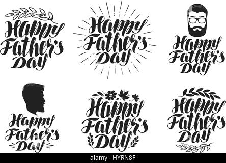 Happy Father's day, label set. Holiday icons or symbols. Handwritten lettering calligraphy, vector illustration Stock Vector