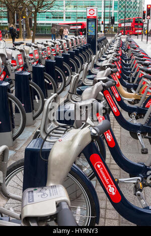Bicycle sharing scheme docking station, London, England, UK Stock Photo