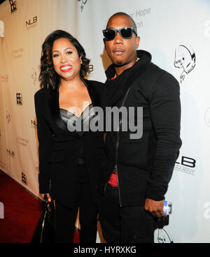 Ja Rule and wife Aisha Atkins arrive at Diddy's #FinnaGetLoose VMA after-party at Supperclub on August 30th, 2015 in Hollywood, California, Stock Photo