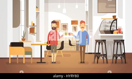 Two Man Drink Coffee Modern Cafe Interior Restaurant Stock Vector