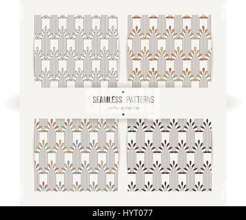 Set of striped seamless patterns in art deco style. Stock Vector