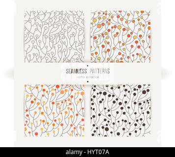 Set of seamless vector patterns of ornate plants with berries or leaves. Stock Vector