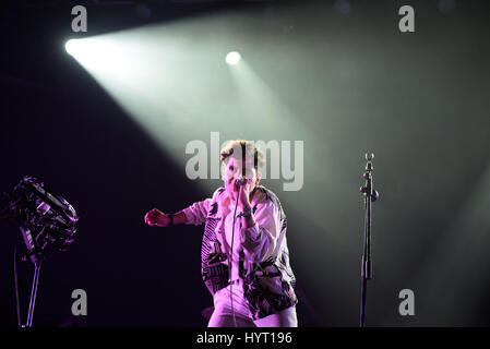 BARCELONA - JUN 2: Neon Indian (band) perform in concert at Primavera Sound 2016 Festival on June 2, 2016 in Barcelona, Spain. Stock Photo