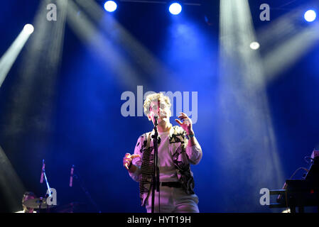 BARCELONA - JUN 2: Neon Indian (band) perform in concert at Primavera Sound 2016 Festival on June 2, 2016 in Barcelona, Spain. Stock Photo