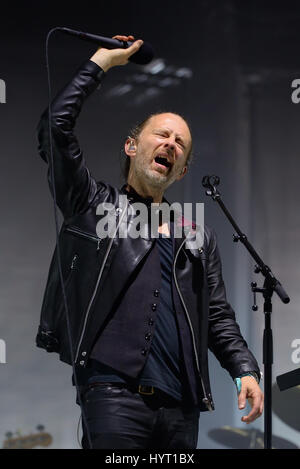 BARCELONA - JUN 3: Radiohead (band) perform in concert at Primavera Sound 2016 Festival on June 3, 2016 in Barcelona, Spain. Stock Photo