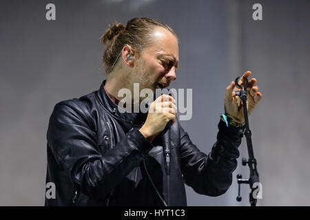 BARCELONA - JUN 3: Radiohead (band) perform in concert at Primavera Sound 2016 Festival on June 3, 2016 in Barcelona, Spain. Stock Photo