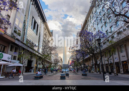The Obelisk with Jacaranda trees in springtime. Buenos Aires, Argentina. Stock Photo
