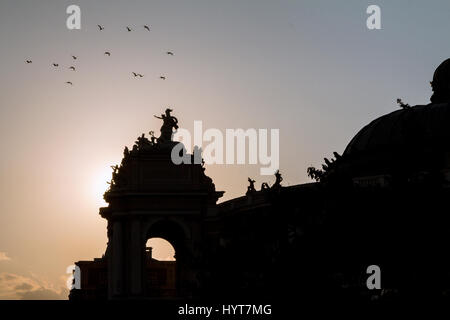 Sunset on the Odessa National Academic Theatre of Opera and Ballet , Ukraine  Silhouette of the National Theatre of Odessa, Ukraine Stock Photo