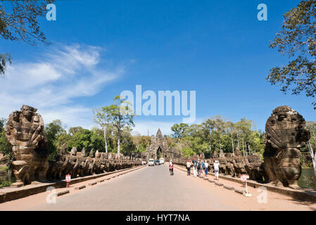 Horizontal view of the Southern Gateway at Angkor Thom in Cambodia. Stock Photo
