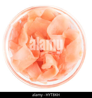Bowl of pickled ginger from above isolated on white. Stock Photo