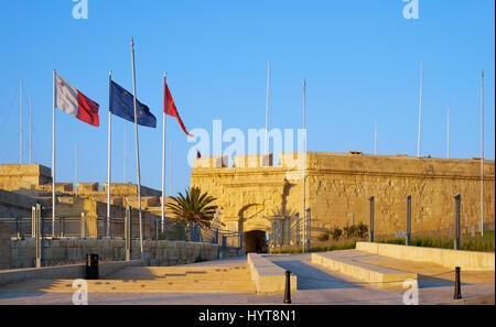 The Malta at War Museum, dedicated to Malta's World War II history, housed in Couvre Porte. The former part of the fortifications of Birgu. Malta Stock Photo