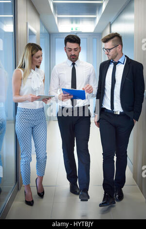 Discussion while going on important meeting Stock Photo