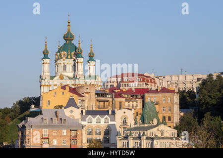 Saint Andrew Church in Kiev, Ukraine, seen from the bottom of the hill of the same name  The Saint Andrew's Church is a major Baroque church located i Stock Photo