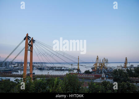 Cargo port of Odessa seen from the city, cranes and container ships can be seen in the background  The Port of Odessa (Odessa Marine Trade Port) is th Stock Photo
