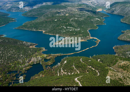 Aerial view of a confluence of Krka and Čikola River with SKradinski buk waterfall Stock Photo