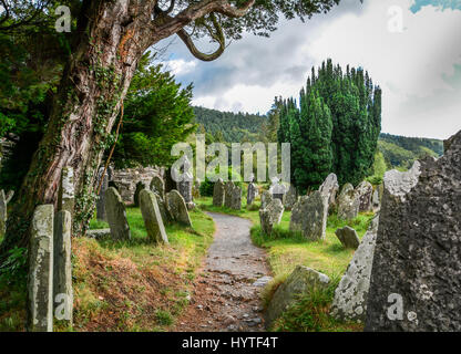 Path among the tombstones in Glendalough Monastic Site, County Wicklow, Ireland Stock Photo