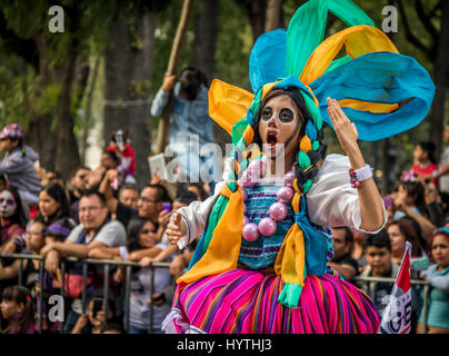 Day of the dead (Dia de los Muertos) parade in Mexico City - Mexico Stock Photo