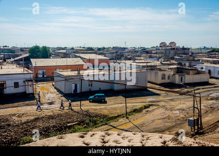 View over mud houses and streets in Khiva old town, Uzbekistan Stock Photo