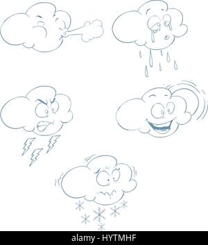graphic collection of different clouds on a white background Stock Vector