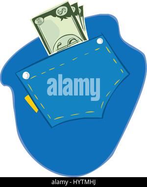 vector illustration of US dollars in the pocket of blue jeans Stock Vector